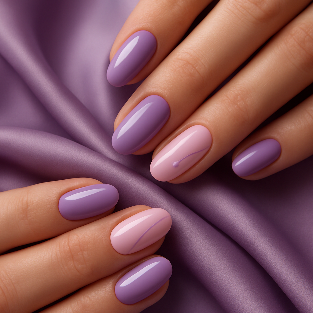 Mãos com unhas em gel lilás impecáveis